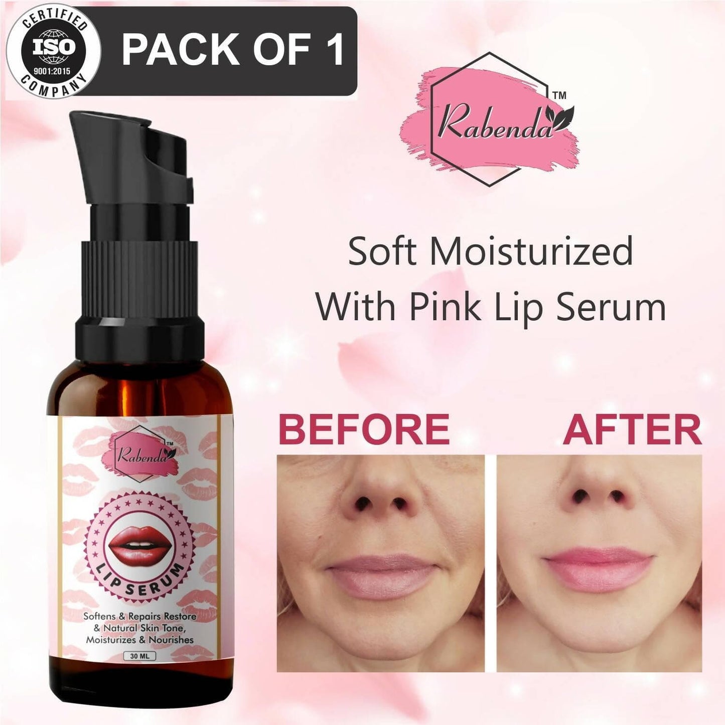 Rabenda present Lip Serum For Shiny and Dry Lips- Ideal for Men and Women (pack of 2 - 30ml) - HalfPe