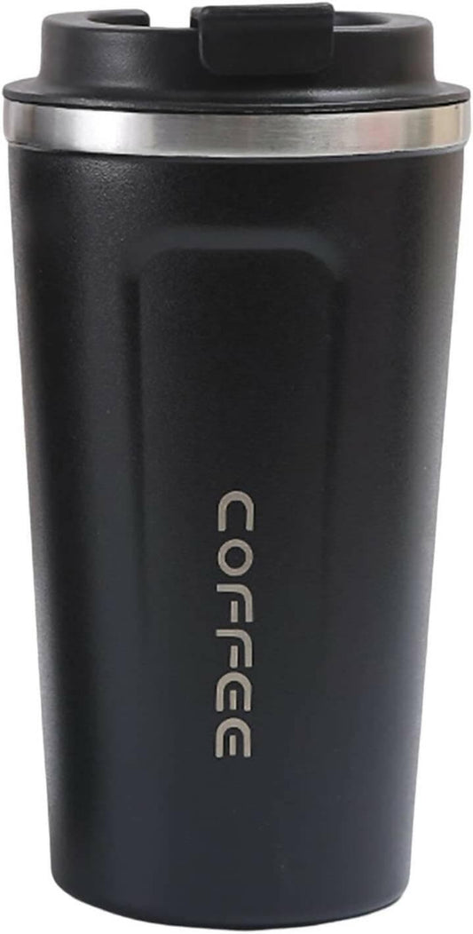 Travel Mug Coffee Cup with Lid Stainless Steel Double Wall Water Bottle (500 ML) (Black) - HalfPe