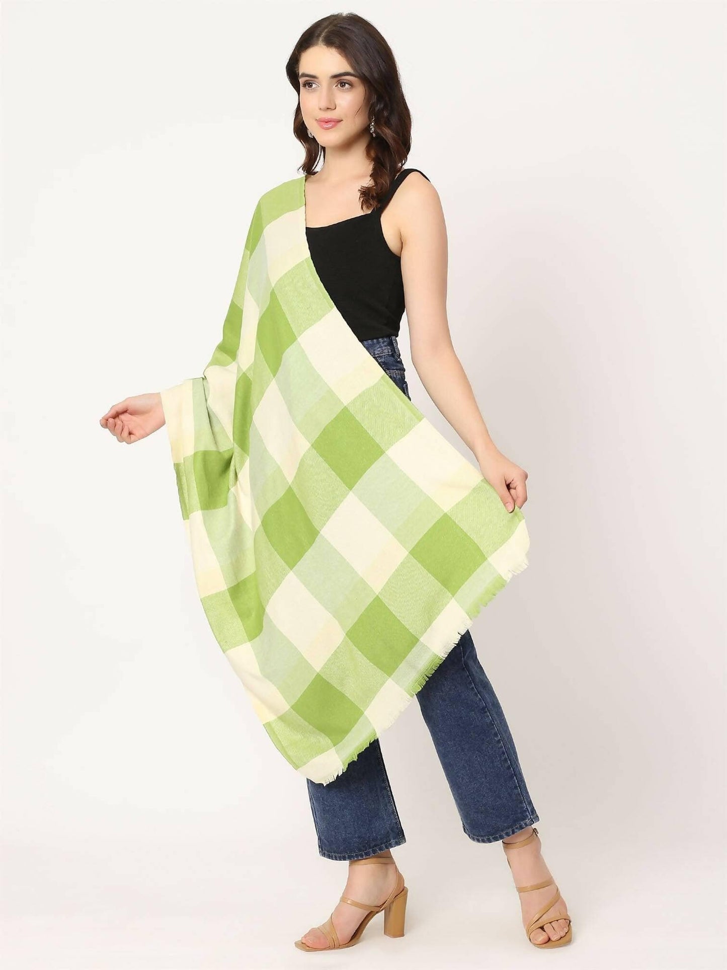 Parrot Green and Cream Pashmina Stole for women - HalfPe