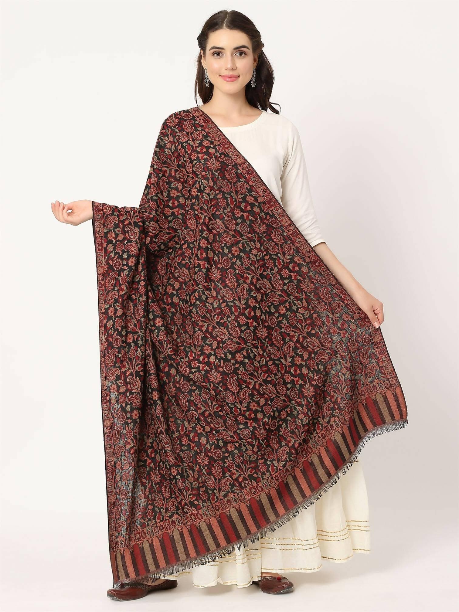 Pure Wool Kani Multiweave Shawl(Black ) - HalfPe