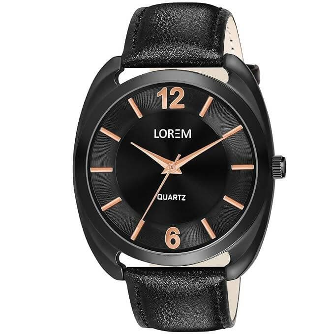 LOREM Black Stylish Dial Analog Watch For Men LR75 - HalfPe