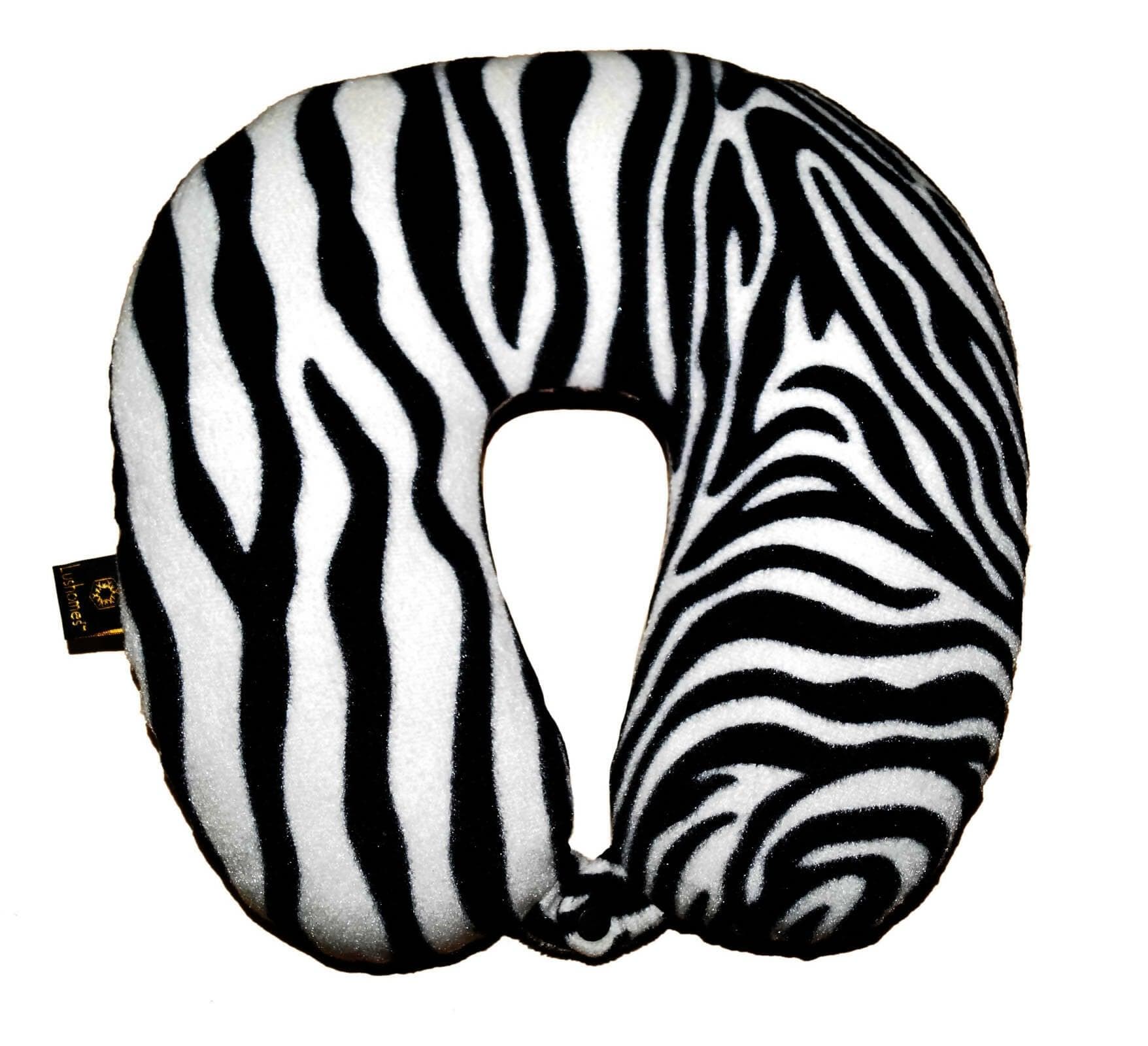 Lushomes Travel Pillow, White Zebra Skin Printed Neck Pillow, neck pillow for travel, For Flights, for Train, for neck pain sleeping (Single pc, Size: 12 x 12 inches) - HalfPe