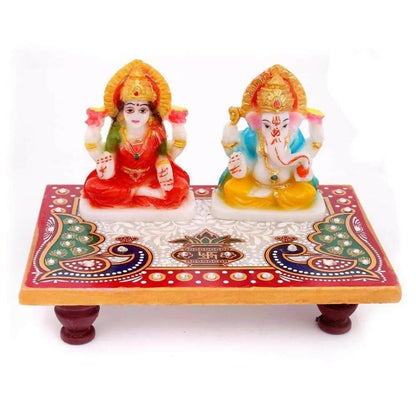 santarms Marble Laxmi Ganesh Idol with Chowki - HalfPe