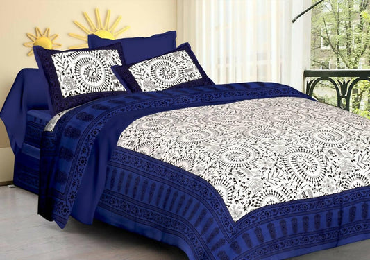 Jaipuri Traditional Cotton Mandala Double Bedsheet with 2 Pillow Covers (Color : Multicolour) - HalfPe