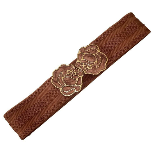 SENECIO Brown Streachale Woven Cummerbund Kamarband Belt Rose Buckle For Girls & Women Free Size - HalfPe