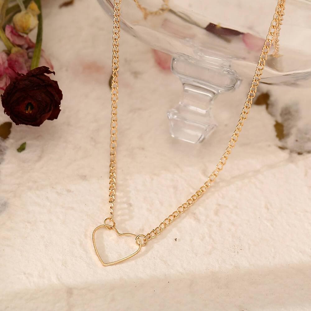 Pinapes Gold Plated Beautiful American Diamond Heart Shape Necklace Golden Chain Pendant for Women and Girls - HalfPe