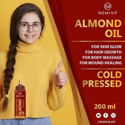 Newish Pure Cold Pressed Sweet Almond Oil for Hair and Skin (200 ML) - HalfPe