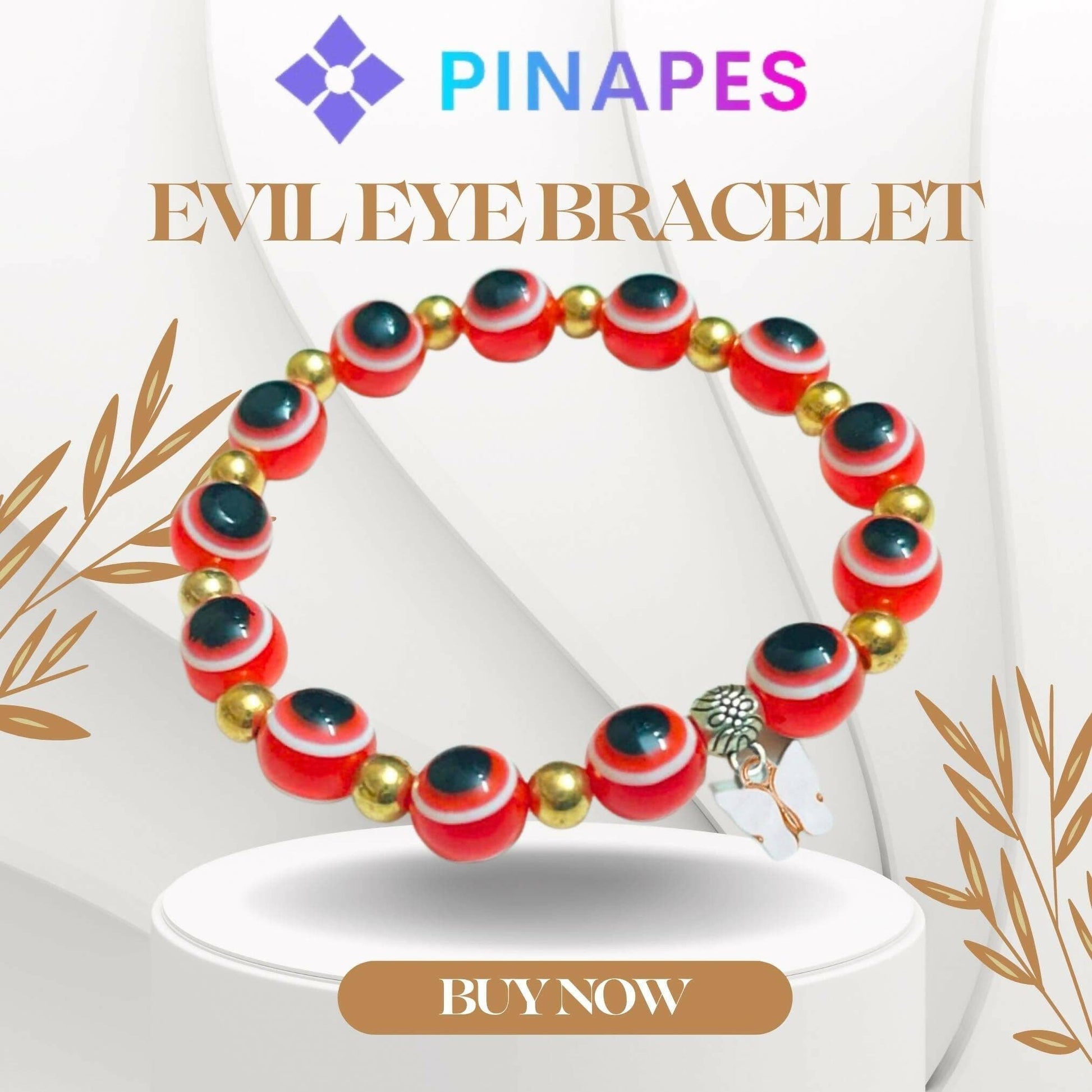 Pinapes white Butterfly Beads and Evil Eye Charm Bracelet A Must-Have for Fashionable and Superstitious Women (red) - HalfPe