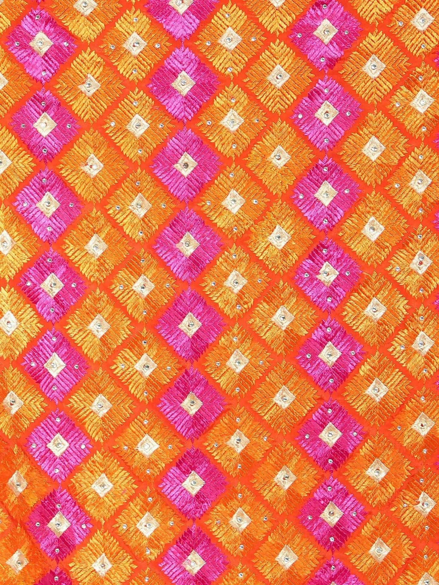 Multicolour Phulkari Dupatta (Orange and Magenta) - HalfPe