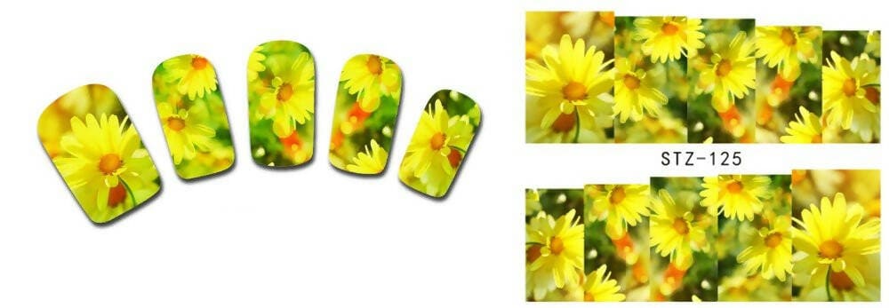 SENECIO Yellow Sunflower French Nail Art Manicure Decals Water Transfer Stickers Sheet - HalfPe