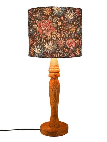 Wooden Black Floral Stich Lamp - HalfPe