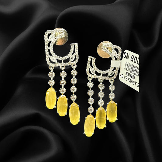 Yellow CZ Designer Earrings - HalfPe