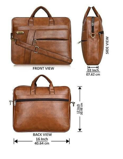 LOREM Stylish Tan Faux Leather 10L Laptop Messenger Bag for Men & Women - HalfPe