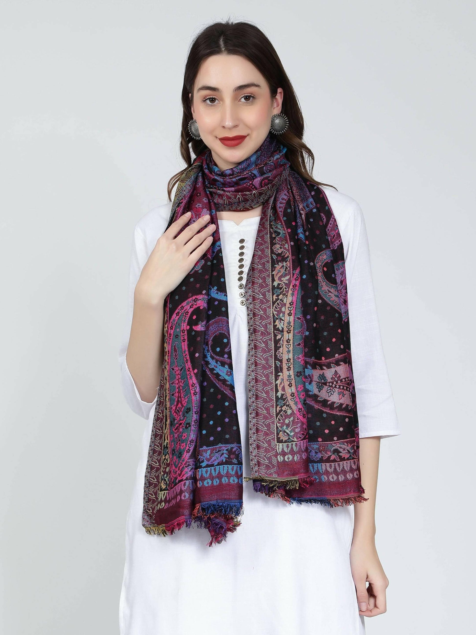 Black Multicoloured Multiweave Stole - HalfPe