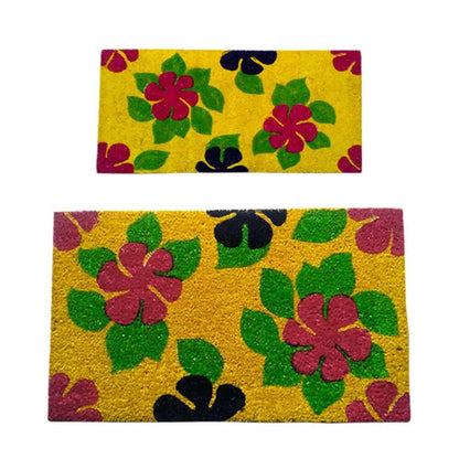 Mats Avenue Valentine Gift Floral Coir Mat with Beautiful Flower and Leaf Printing in Vibrant Yellow Base (45x90 CM and 45 x 75 CM Set of 2) - HalfPe