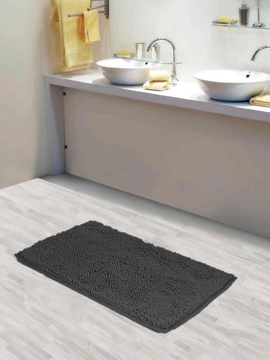 Lushomes Bathroom Mat, 1800 GSM Floor Mat with High Pile Microfiber, anti skid mat for bathroom floor, bath mat, door mats for bathroom (16 x 24 Inch, Single Pc, Dark Grey) - HalfPe