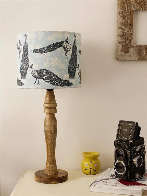 Wooden Peacock Print Lamp - HalfPe