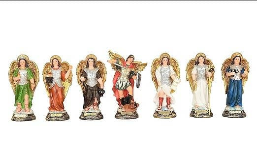 KariGhar Polyresin Seven Archangels Idol Statues Angel Figures Chakra Angels - Reiki Healing Multi Color Small (Set of 7) 6 Inch (A0114) - HalfPe