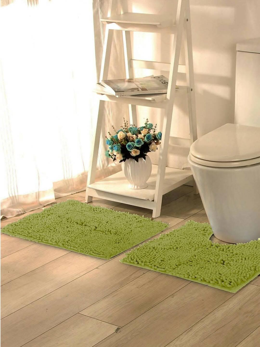 Lushomes Bathroom Mat, 2200 GSM Floor Mat with High Pile Microfiber, anti skid mat with Contour footmat Anti Slip (Bathmat Size 20 x 30 Inch, Contour Size 18 x 20 Inch, Single Pc, Green) - HalfPe