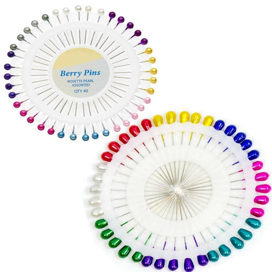 SENECIO 80 Pieces Multi Colored Berry Rosette Pearl Medium & Large Head Pins Wheel Hijab or Hair Hold - HalfPe