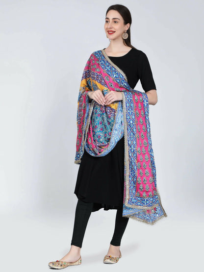 Chiffon Digital Print Pakistani Dupatta with Mirror Work (multi-color) - HalfPe