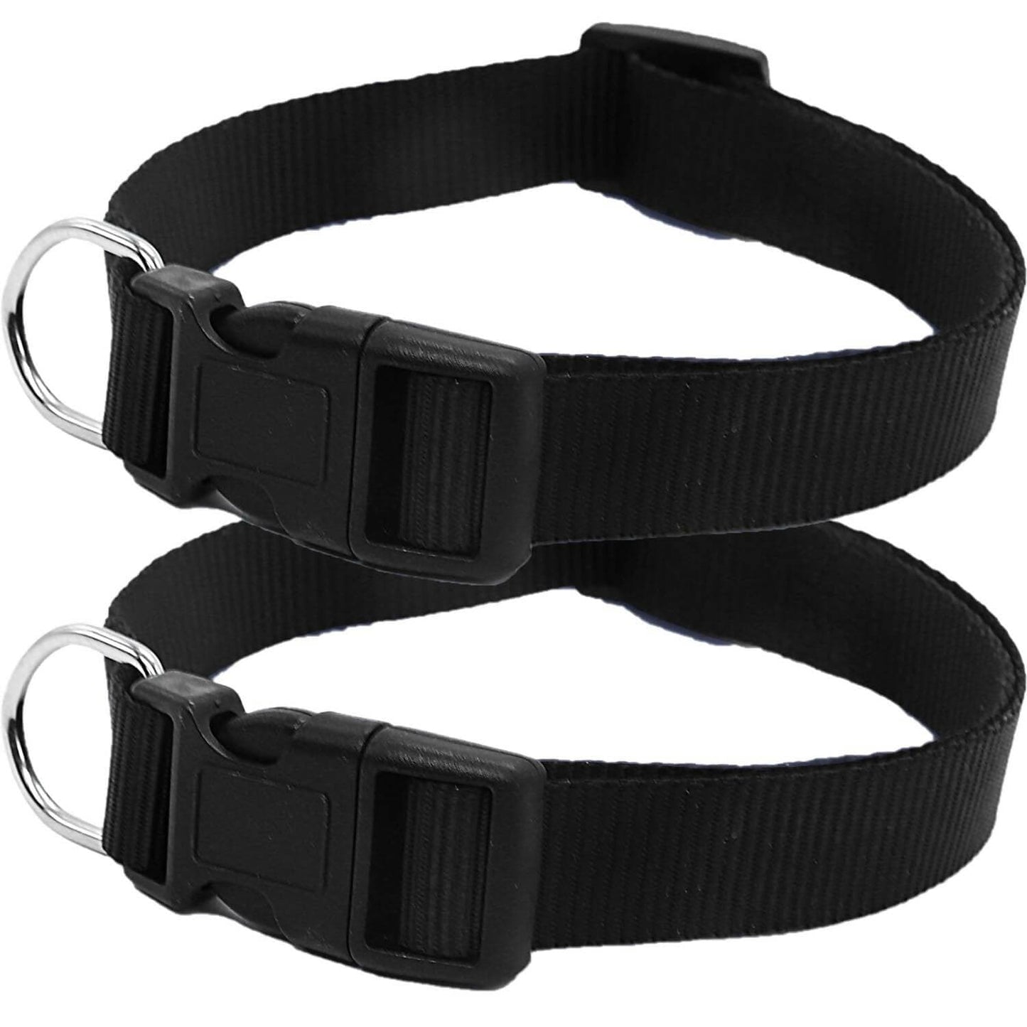 Squif Adjustable Nylon Dog Neck Collar with Safety Buckle, Metal D-Ring to Attach Leash| Dog Neck Belt (Black) | Size- M (Pack of 2) - HalfPe