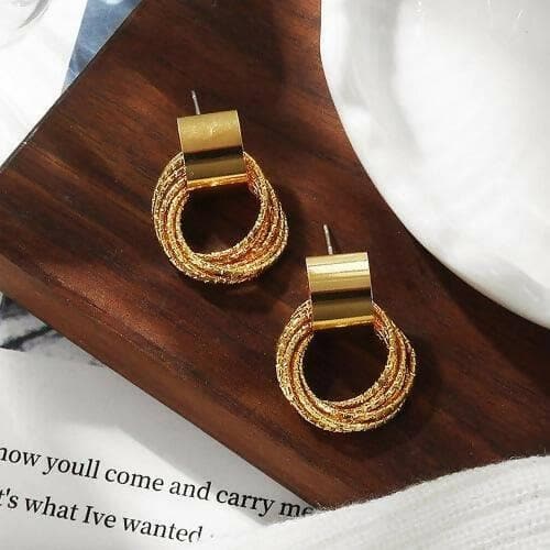 Pinapes Retro Metallic Gold Color Multiple Small Circle Pendant Earrings - HalfPe