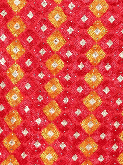 Multicolour Phulkari Dupatta (Red and Orange) - HalfPe