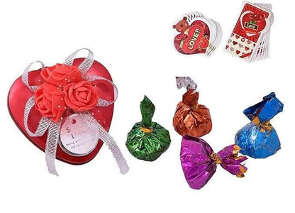 MANTOUSS Valentines Day Chocolate Gift-Heart Shaped tin Box with Chocolate+Valentines Day Greeting Card - HalfPe