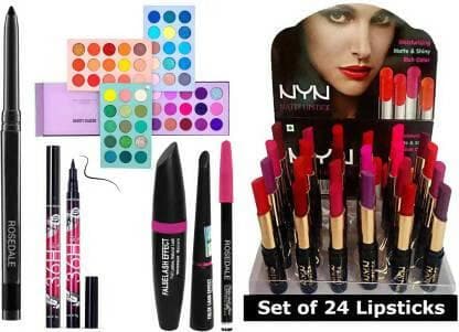 Crynn Kajal, 60 Shades Palette, 3in1 Liner, Yanqina Eyeliner, NYN Matte Lipstick (5pc) - HalfPe