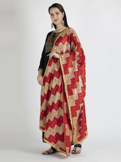 Phulkari Dupatta with Mirror Work (Multicolour) - HalfPe