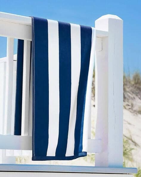 Lushomes Beach Swimming Blue & White Cabana Cotton Stripe Pool Towel (90 * 180cms) - HalfPe