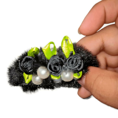 SENECIO Pearl With Lovely Rose Fluffy Fur Soft Multicolor Rubber Band Hair Tie Scrunchies (Set of 6 ) - HalfPe