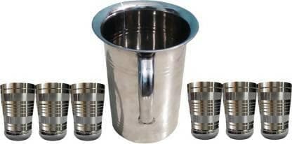 SHINI LIFESTYLE j1+g9 6pc Jug Glass Set (STAINLESS STEEL) - HalfPe