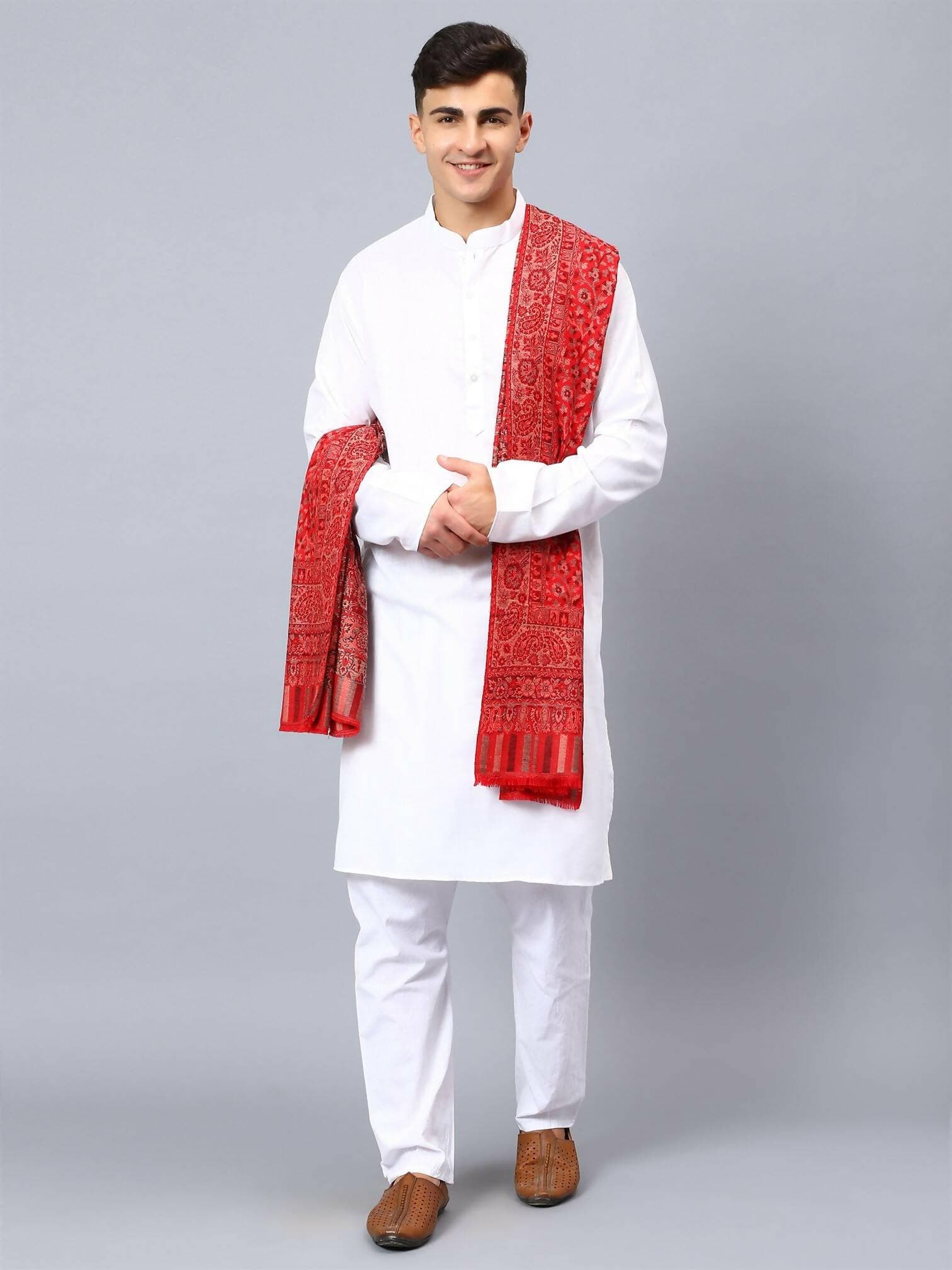 Red Pure Wool Kani Multiweave Shawl - HalfPe