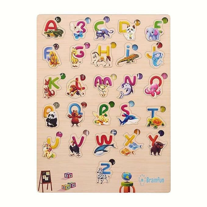 ZUDO Wooden Montessori Educational Pre-School Puzzle Board Toy for Boys and Girls (Wooden Capital Alphabet) - HalfPe