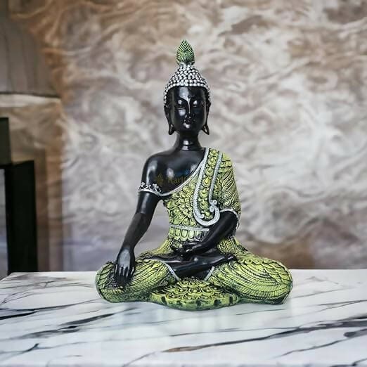 KariGhar Antique Meditating Buddha Statue Idol Perfect for Home | Prayer Room | Living Room | Decoration & Gifting (A0109) - HalfPe