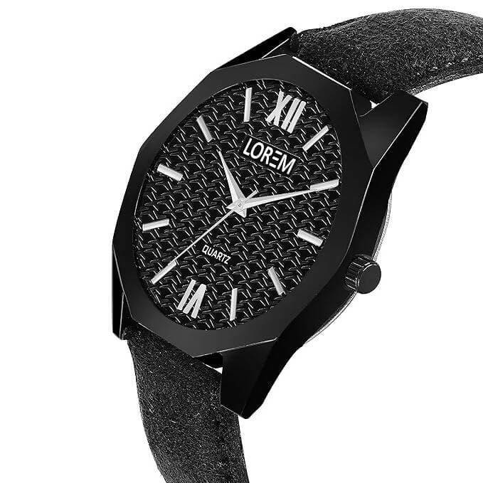 LOREM Black 3d embossed Dial Analog Watch For Men LR82 - HalfPe