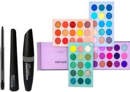 Bingeable HDA 60 Color Board Eye Shadow Palette Shimmer Matte and Glitter& Long-Lasting And Waterproof Black Kajal, Eyeliner,Mascara 3IN1 (2 Items in the set) - HalfPe