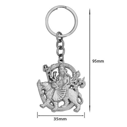 Sherawali Durga Mata Silver Keychain - HalfPe