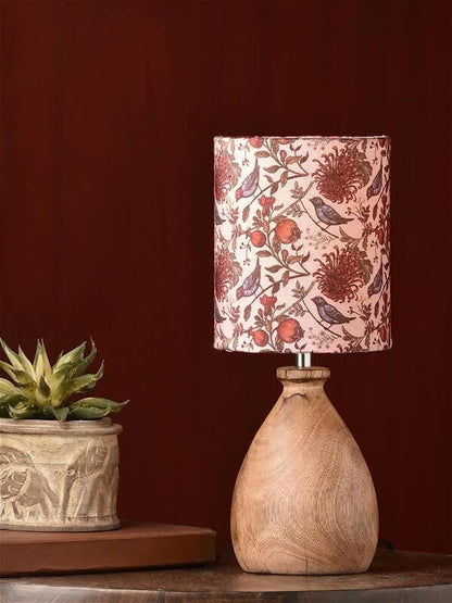 Wooden Dome Table Lamp Bird Printed Shade - HalfPe