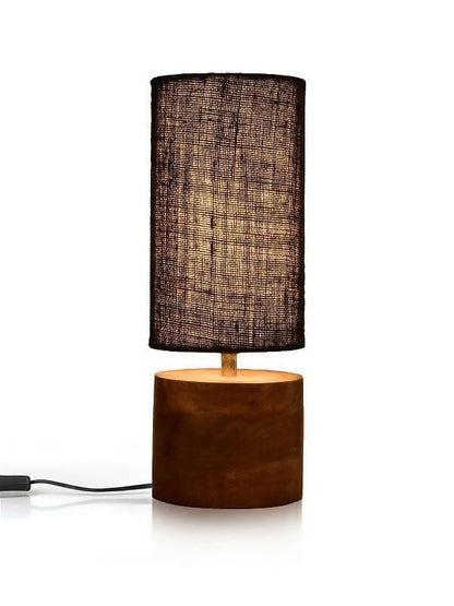 Wooden Log Table Lamp With Black Jute Shade - HalfPe