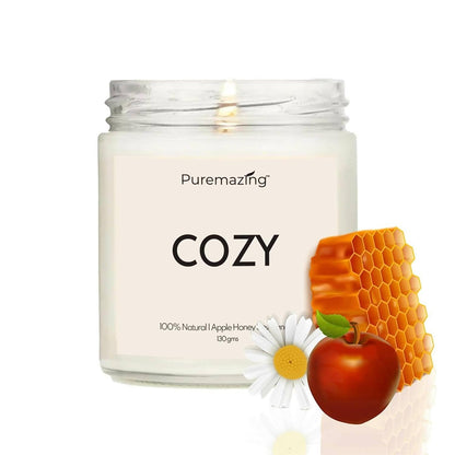 Puremazing by Imvelo 100% Soy Wax Candle | Cozy - Apple Honey fragranced Candle Glass Jar for Bedroom/Spa/Home with Burning time of Upto 30hours | Handmade Votive Candles - HalfPe