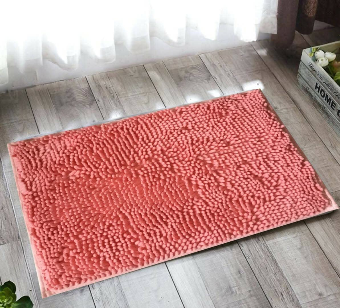 Lushomes bathroom mat, anti slip mat for bathroom floor, 1200 GSM Floor Mat with High Pile Microfiber, door mats for bathroom, kitchen mat (16 x 24 Inch, Single Pc, Pink) - HalfPe