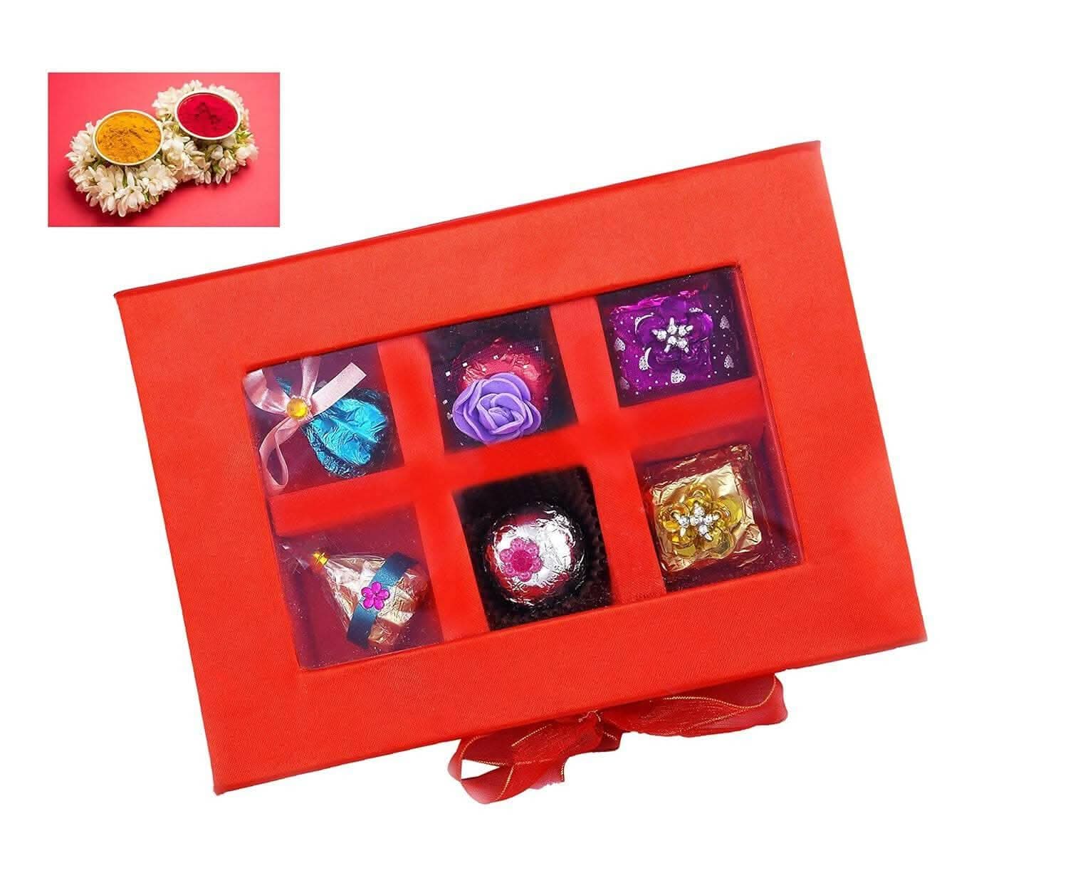 MANTOUSS Red Satin Pongal/Makar Sankranti Chocolate Gift Pack+haldi kumkum - HalfPe