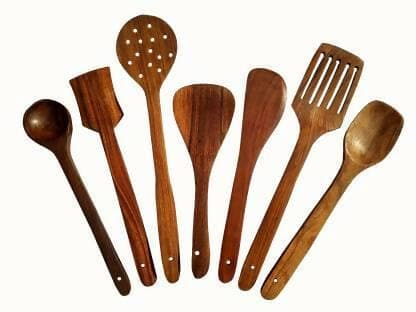 Kitchen Tool Wooden Cooking Spoons and Spatulas (Pack of 7) - HalfPe