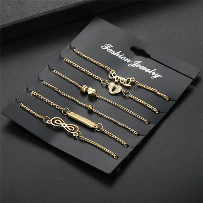 Pinapes Bohemian 6pcs Bracelet on Leg Heart Love Bar Infinity Foot Chain Ankle Beach Jewelry - HalfPe