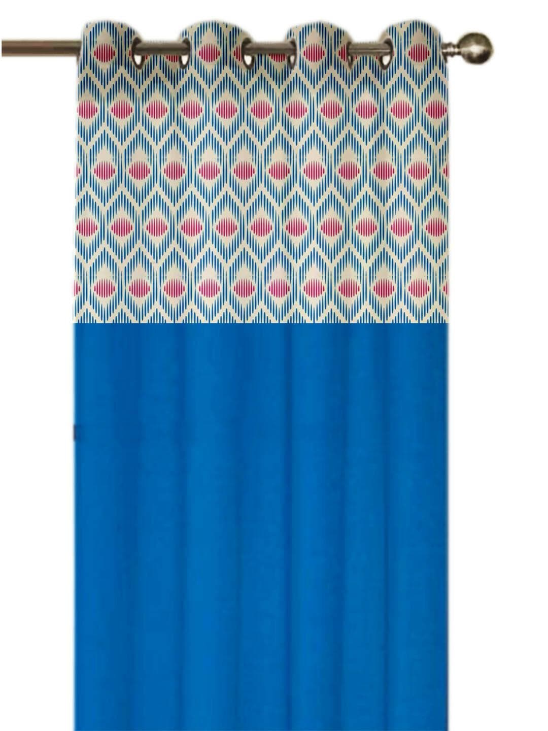 Lushomes Cotton Curtains, Cotton Blue Diamond Printed Cotton Curtains for Living Room/Home with 8 Eyelets & Printed Tiebacks for Door, door curtains 7.5 feet, (Size: 54x90 Inches) - HalfPe