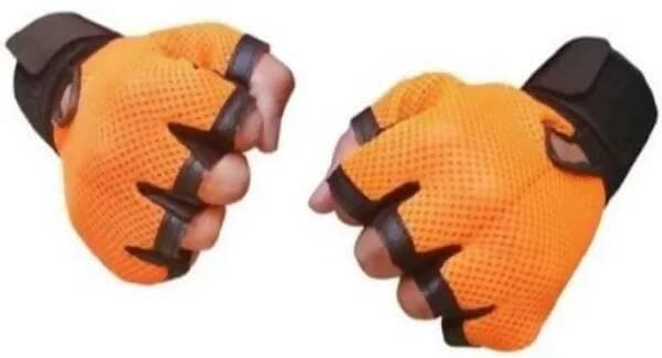 Lather Palm Support Weight Lifting Gym & Fitness Gloves (Orange)  - HalfPe