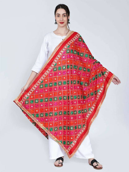 Multicolour Phulkari dupatta (red) - HalfPe